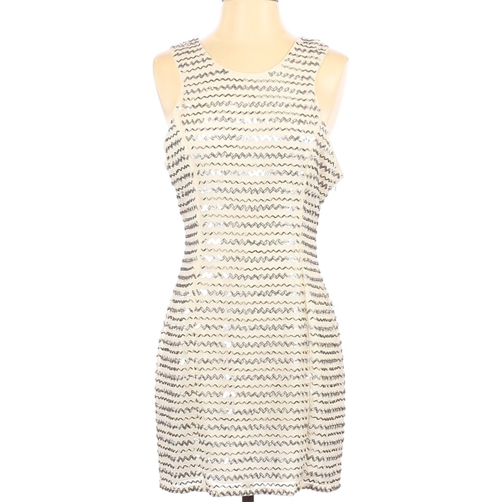 NWT PARKER Ivy Off-White Silver Beaded Mini Dress